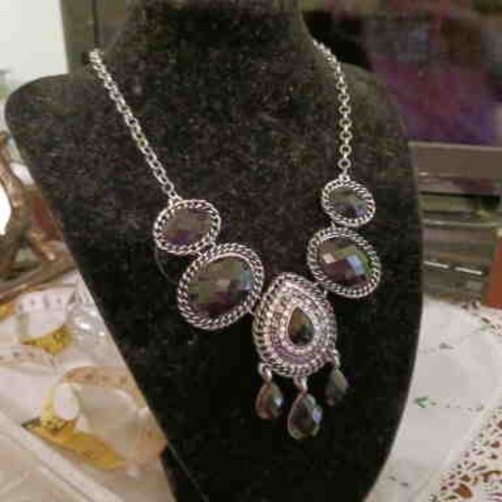 Necklace, Silver with Black Accents